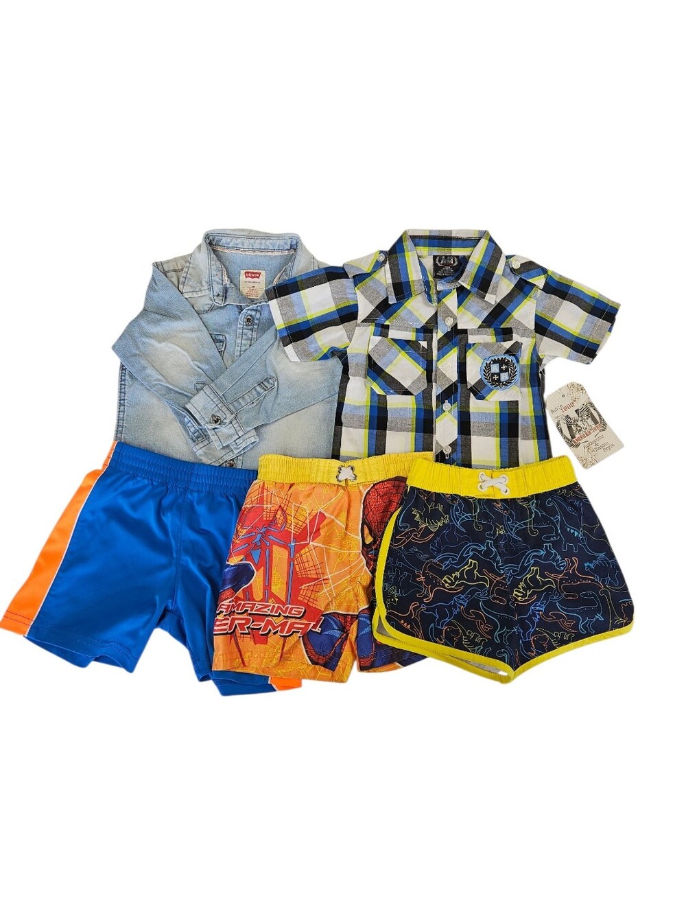 Boys Summer Outfit Bundle - Blue Plaid Shirt & Swim Shorts Size 12 Months